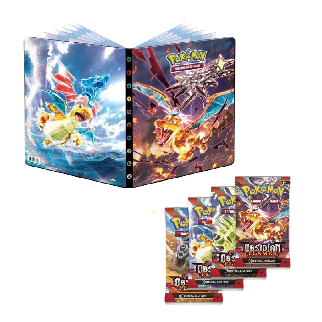 Pokemon SV03 Obsidian Flames - 4 Booster-pakker + Mappe